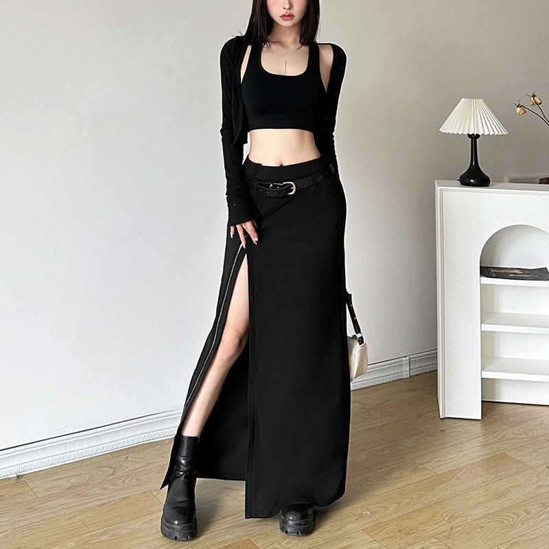 Split-Sheath Skirt With Belt