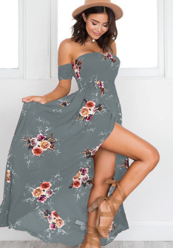 Boho-Style Off-Shoulder Beach Long Dress