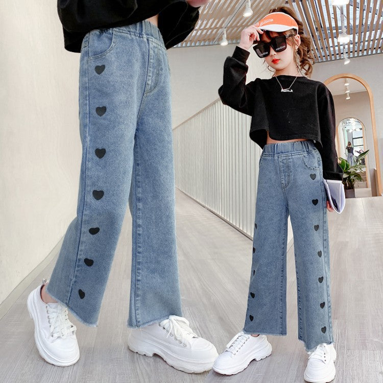 Funky Casual Denim Love Wide-Leg Pants