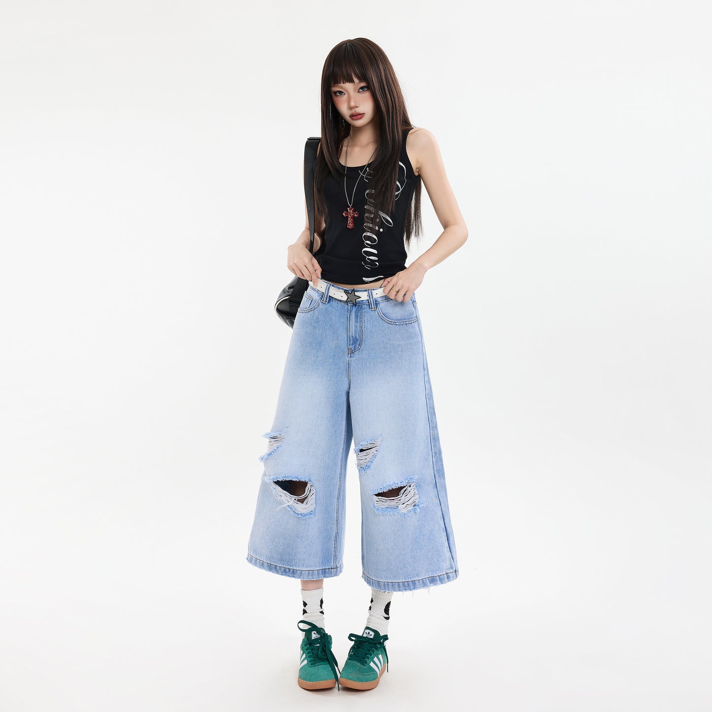 Vintage Seven-Point Wide-Leg Denim Trousers