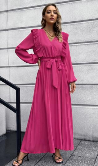 V-Neck Pleated Maxi Dress