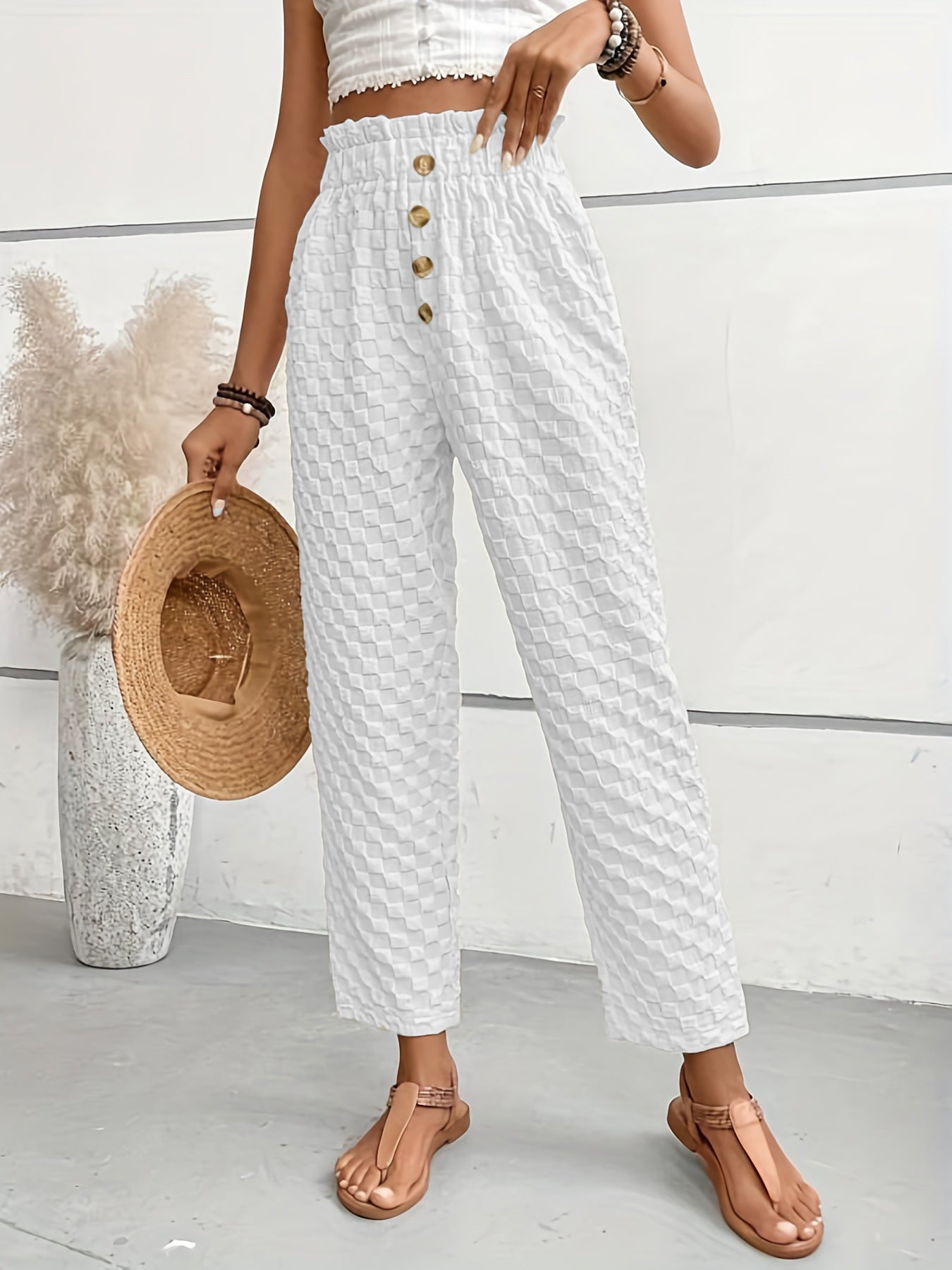 Women's Slim-Fit Buttoned Straight Loose Trousers