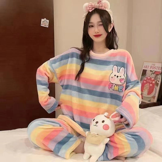 Rainbow Rabbit Round-Neck Two-Piece Homewear For Women