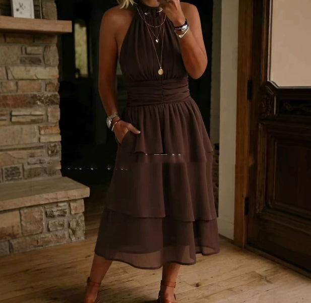 Women's Casual Loose Solid-Colored Cotton Tank Dress