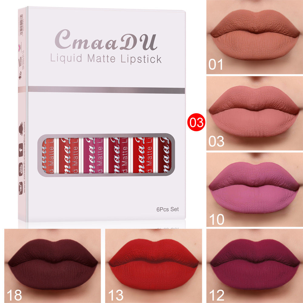 Six Boxes of Matte Non-Stick Cup Waterproof Lipstick - Long-Lasting Lip Gloss