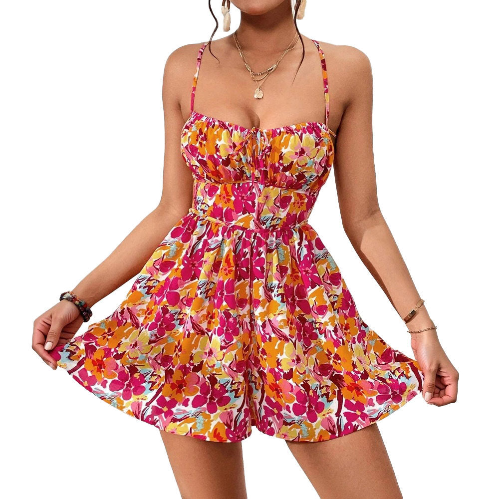 Lace-Up Floral Print Mini Dress