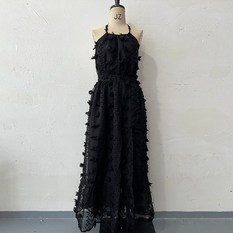 Embroidered Long Halter Backless Dress