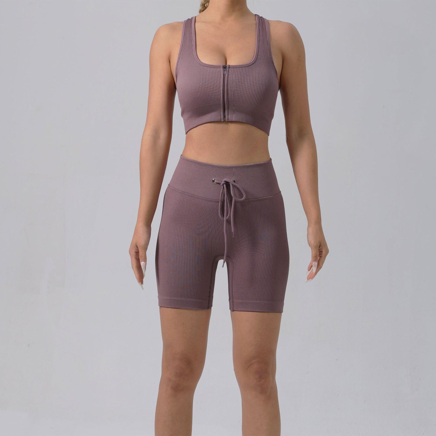 Running Training Padded Bra Quick-Drying Ribbed Womens Yoga Outfit Set