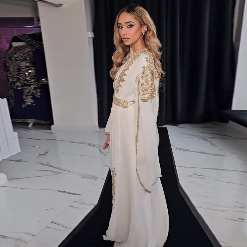 French Vintage Style Phnom Penh Embroidery Elegant Long Dress
