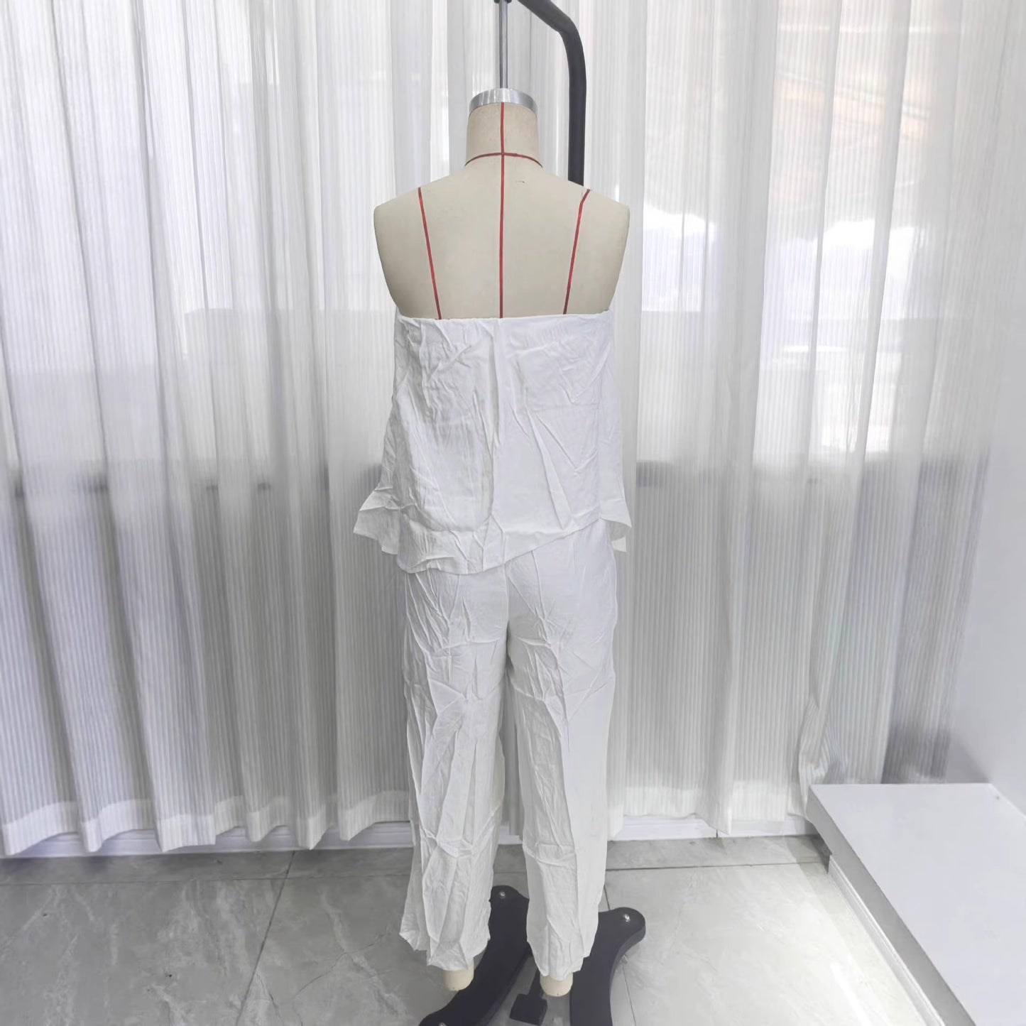 Summer Casual Asymmetrical Tube Top Jumpsuit With Flared Skirt