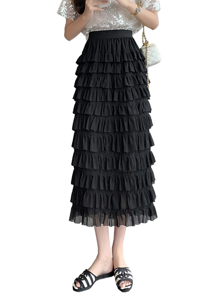 Women's Fashionable Black Skirt High Waist Slim