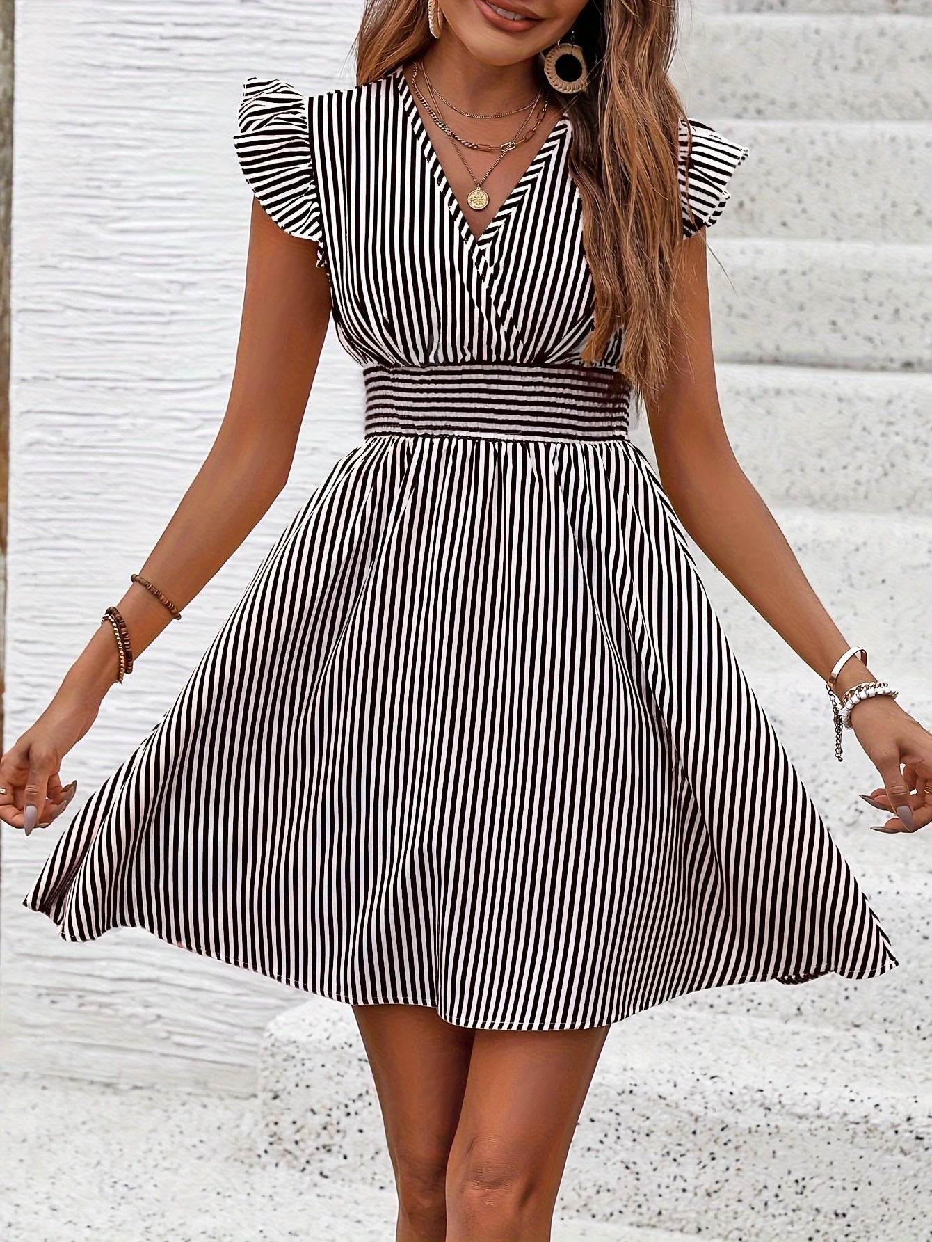 Flutter-Sleeve Flared Mini Dress - US Only