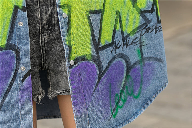 Graffiti Print Denim Jacket