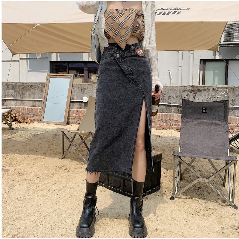 Slit Irregular Denim Skirt