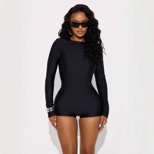 High-elastic Crewneck Long-sleeve Tight-fitting Casual Sports Jumpsuit