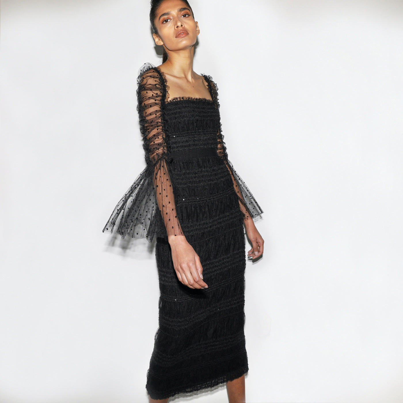High-End Polka Dot Mesh Chiffon Dress