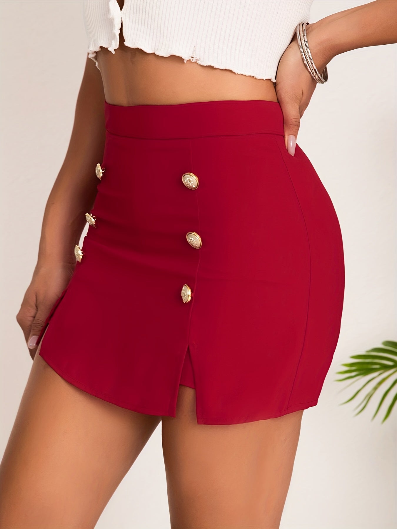 Button Decor Split Skort