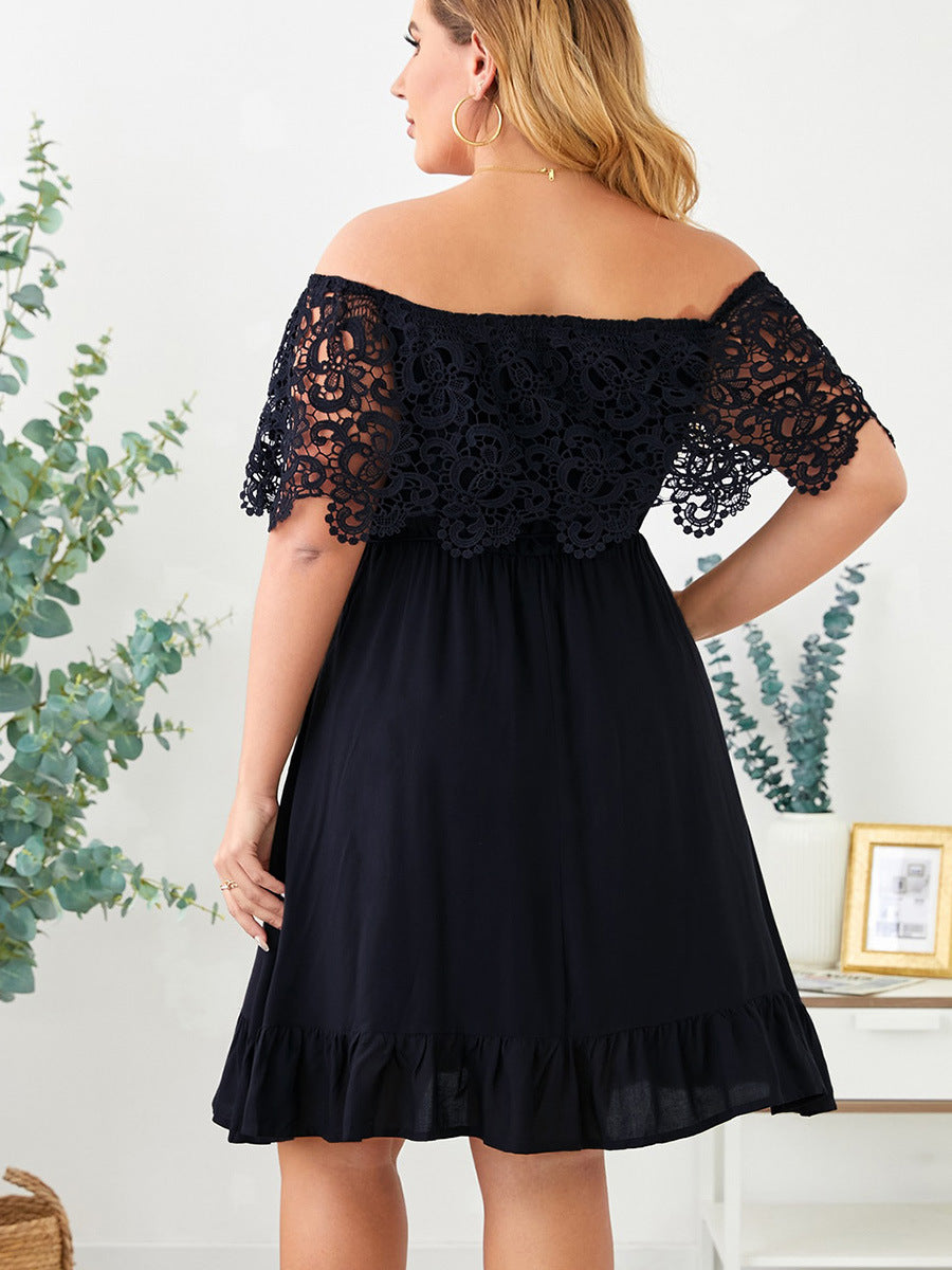Black Lace Off-Shoulder Ruffled Dress