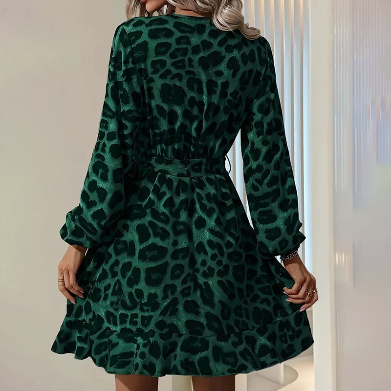 Leopard Print Ruffle-Hem Mini Dress - US Only
