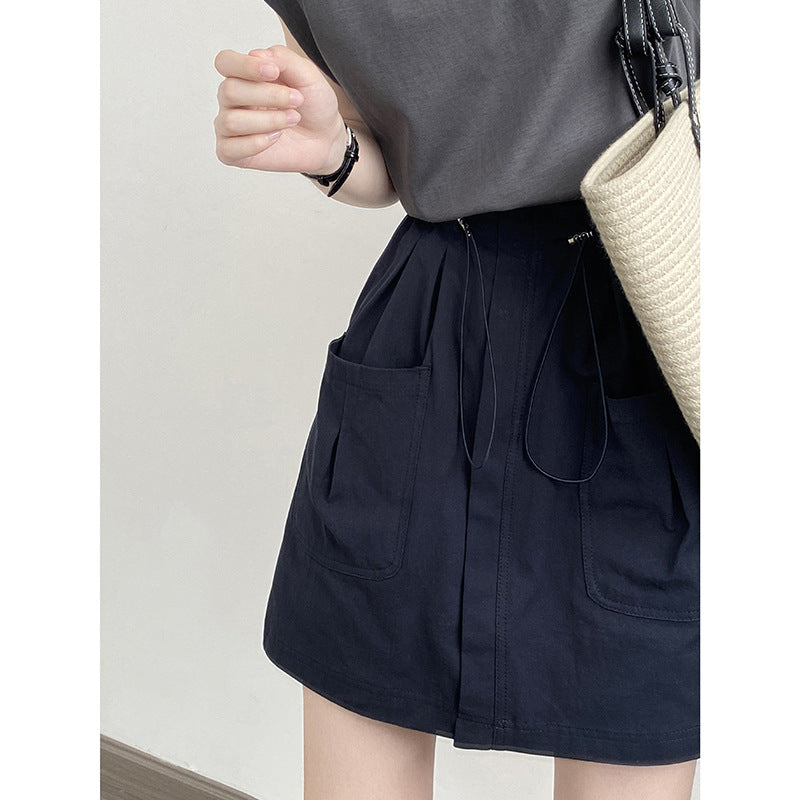 Women's Drawstring Elastic Waist Skirt With Pocket