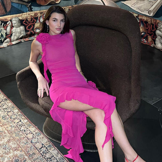 Sheer Mesh Sexy Asymmetric Club Dress