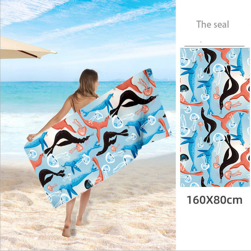 Printed Beach Towel - Microfibre Double-Sided Fleece Beach Towel