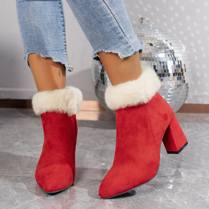 Plaid Square-Heel Suede Boots