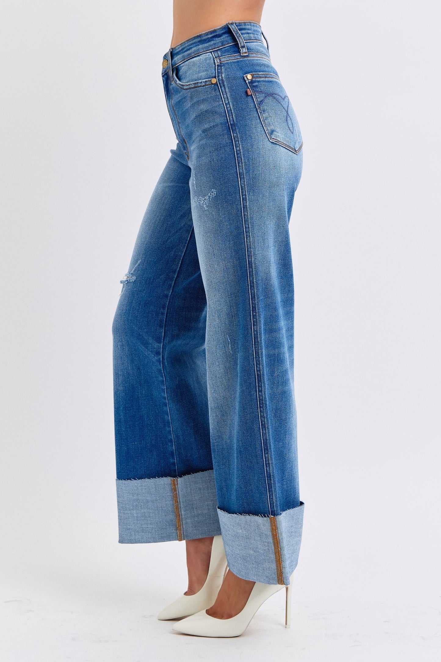 Distressed High-Waist Wide-Leg Jeans - US Only