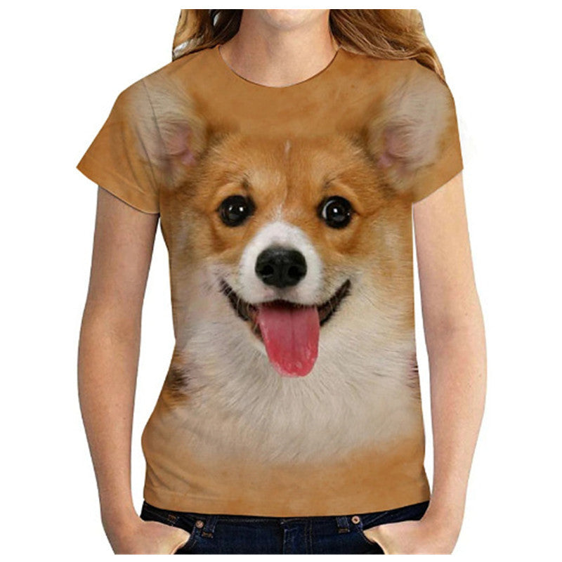 Short-Sleeved Loose Cute Puppy T-Shirt For Women