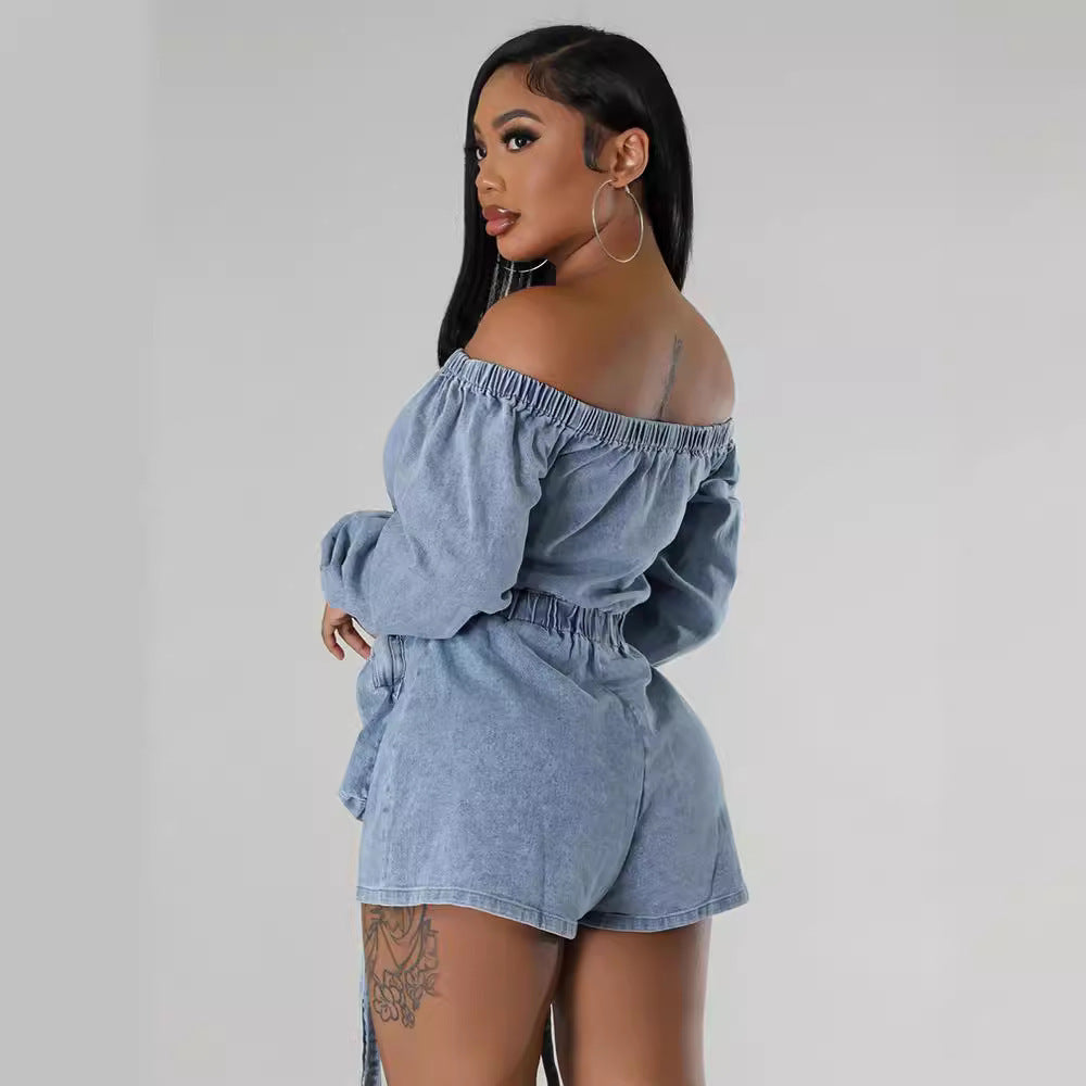 Wrapped-Chest Elastic-Waist Shorts Jumpsuit