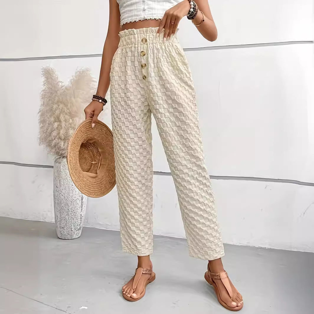 Women's Slim-Fit Buttoned Straight Loose Trousers