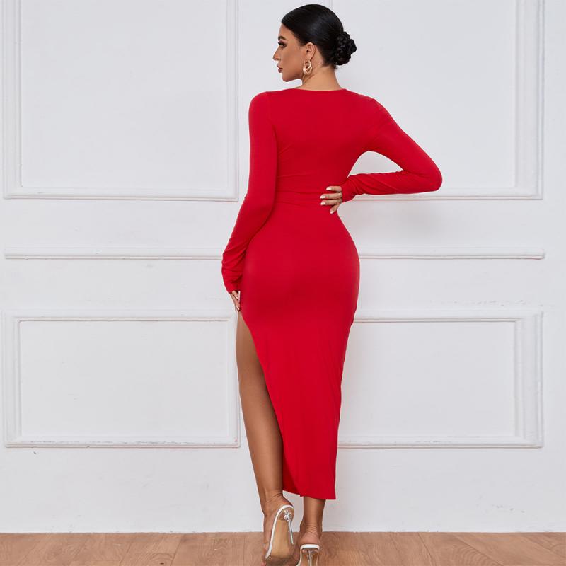 Hollow-Out Slit Long-Sleeve Dress
