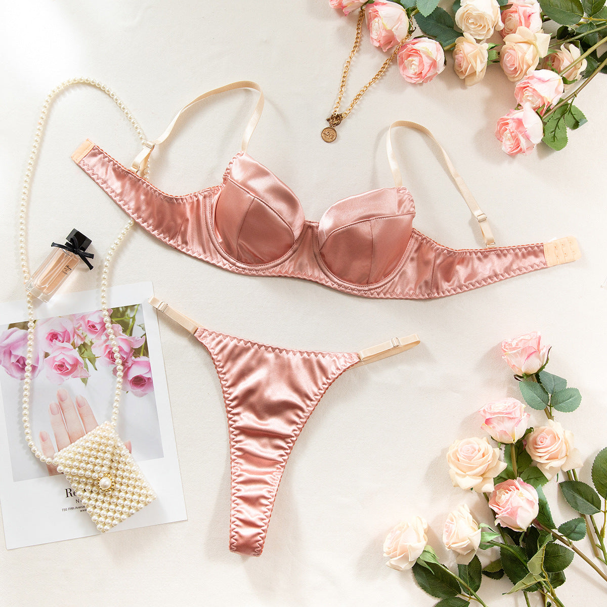 Supportive Satin Lingerie Set With Comfy Gathering