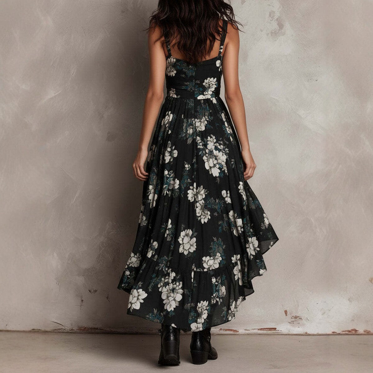 Fitted-Waist Asymmetrical Vacation Dress