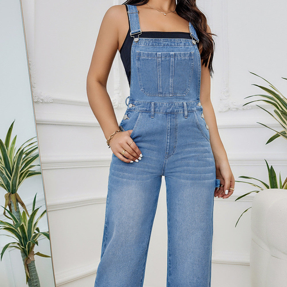 Washed Denim Suspender Pants Outfit