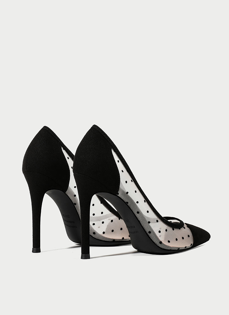 Polka-Dot Pointed-Toe Shallow-Mouth Mid-Heel Shoes