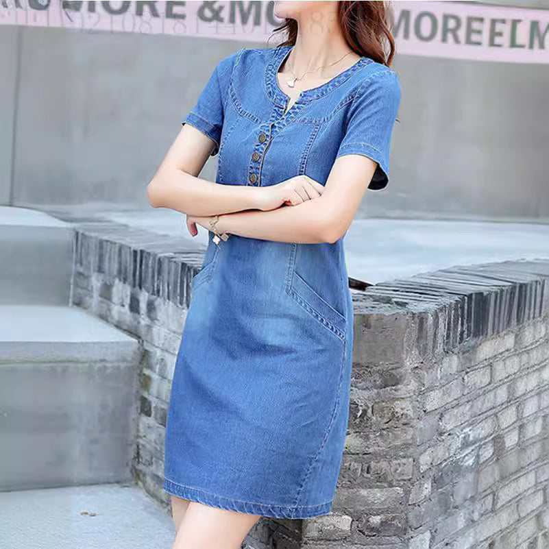 Loose Straight Denim Midi Dress