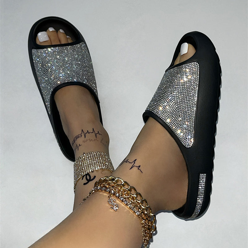 Women's Rhinestone Peep-Toe Slippers