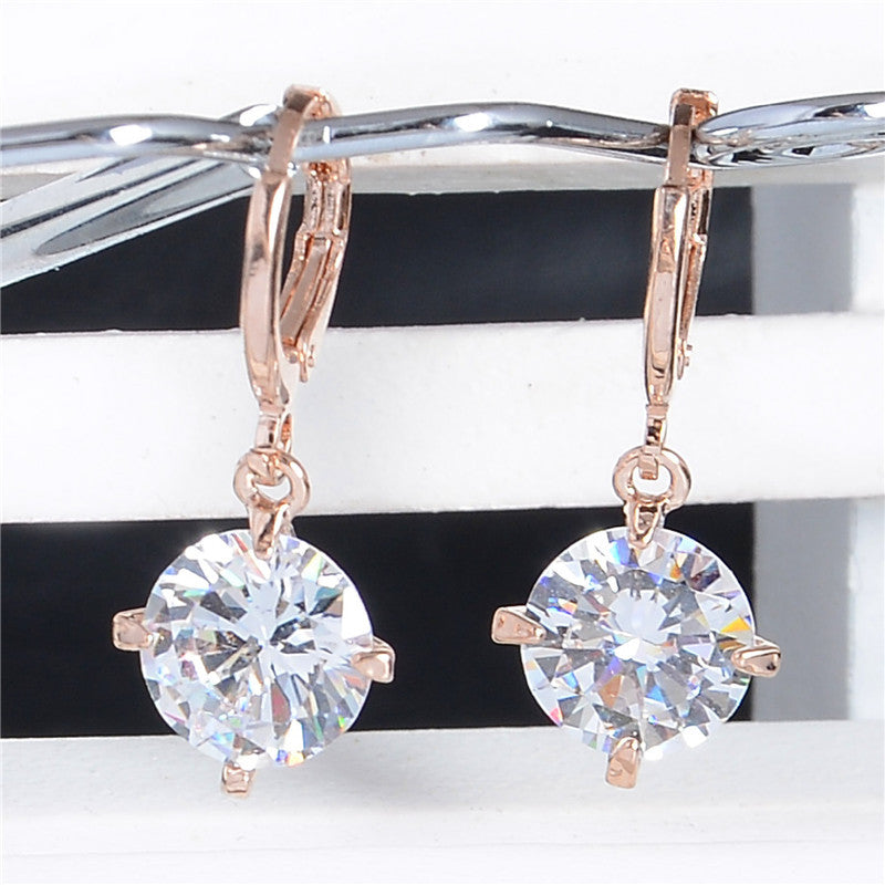 Romantic Gold-Colour Cubic Zirconia Elegant Women's Hoop Earrings