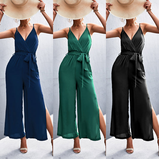 Hot-Sale V-Neck Strap Split Jumpsuit