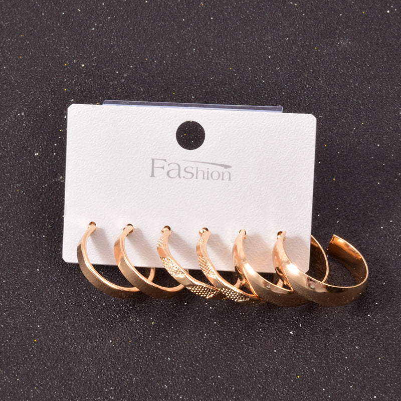 Square Earrings Set - Alloy Metal Hoop