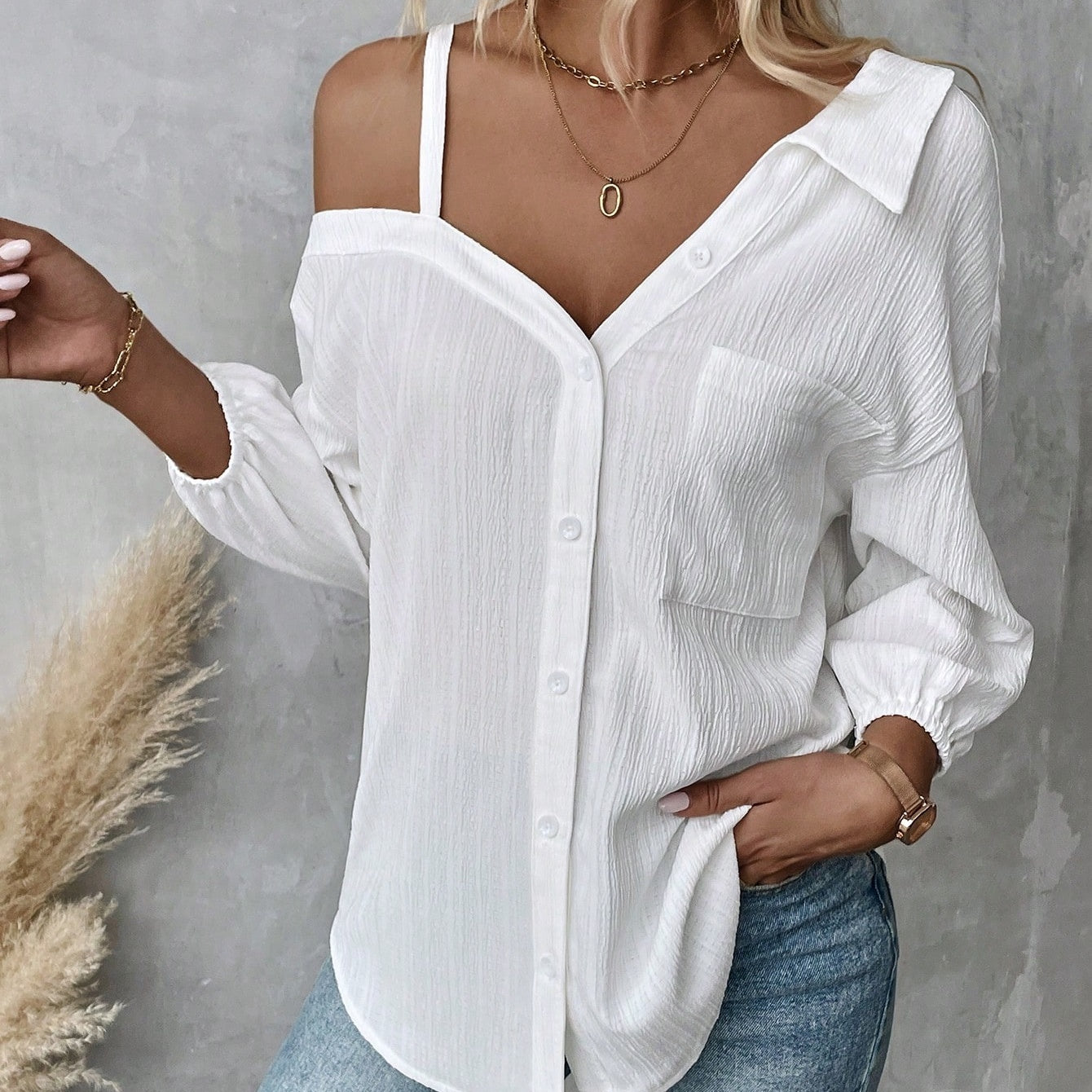 Dropped-Shoulder Loose Casual Blouse