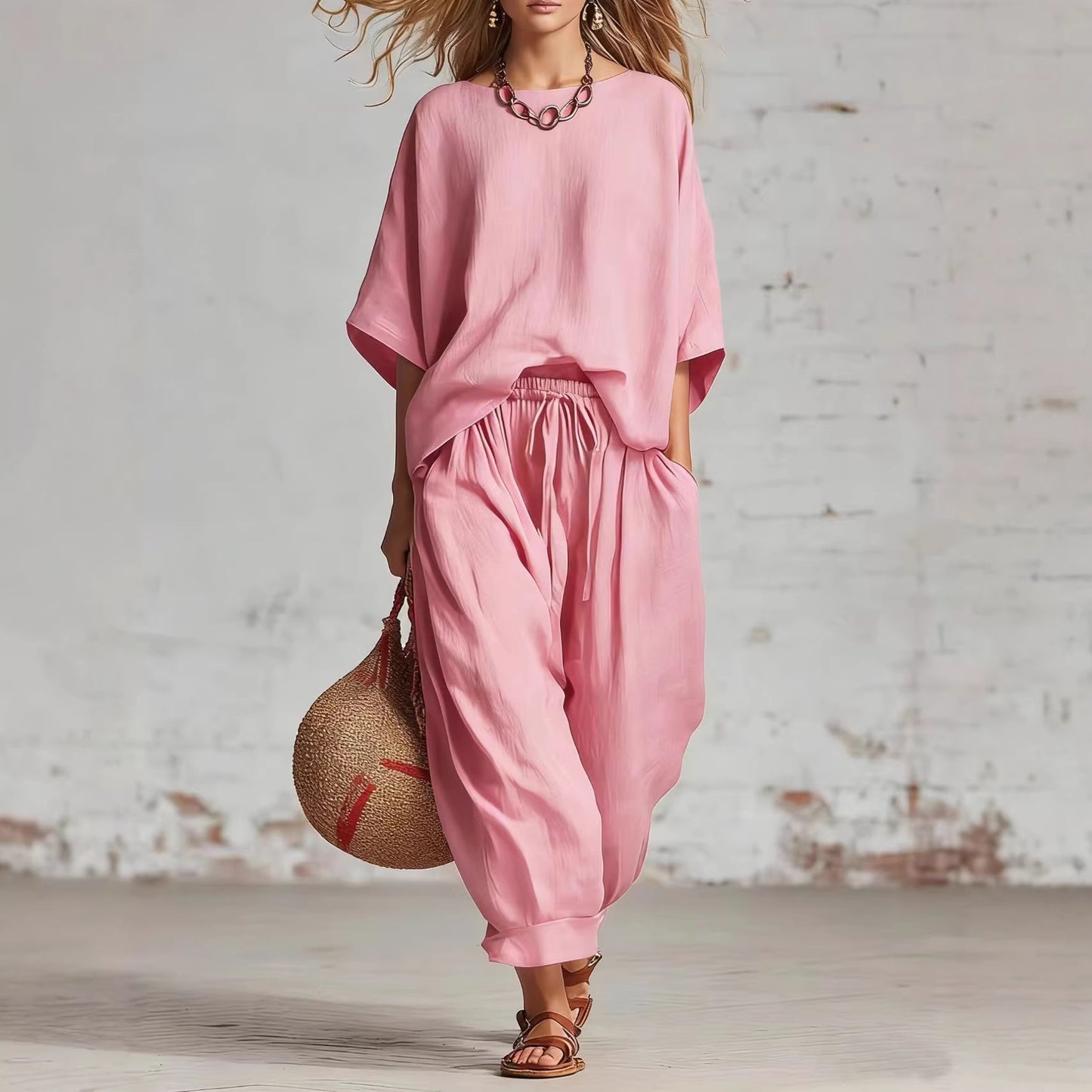 Women's Solid Color Loose Casual Set