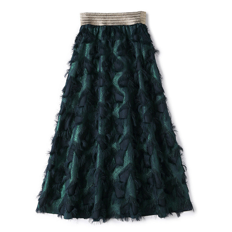 Elastic-Waist Long Feather Skirt