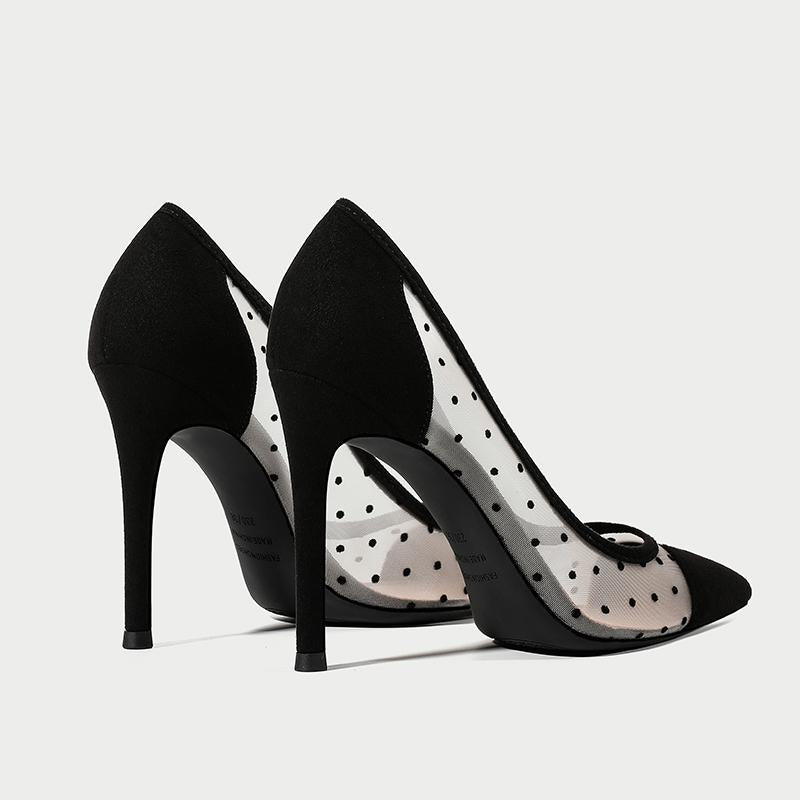 Polka-Dot Pointed-Toe Shallow-Mouth Mid-Heel Shoes