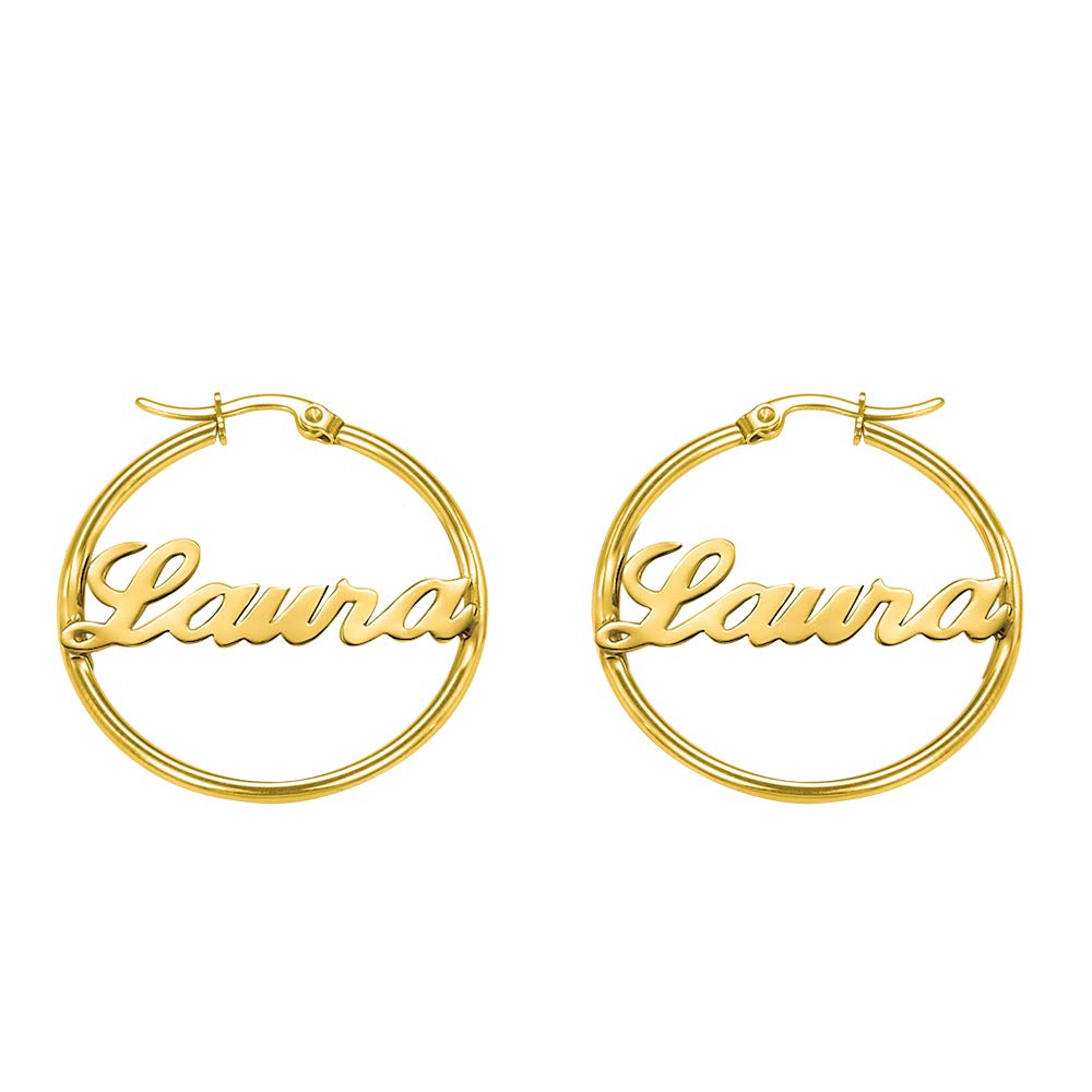 Custom Hoop Earrings For Women - Name Letter Stainless Steel Gold Colour - Personalised Jewellery