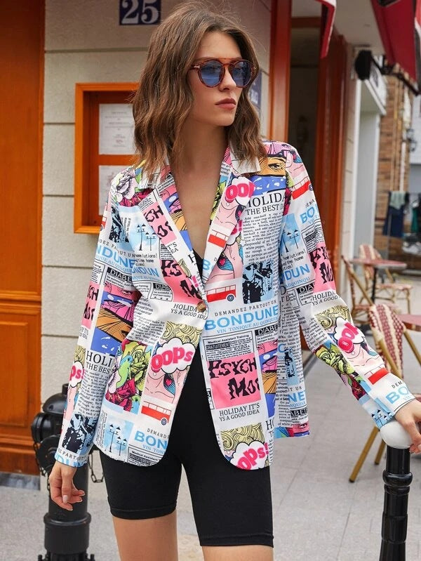 Newspaper No-Positioning Printing Ladies' Thin Small Jacket