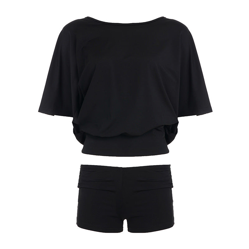 Batwing-sleeve Backless Top And Shorts Set