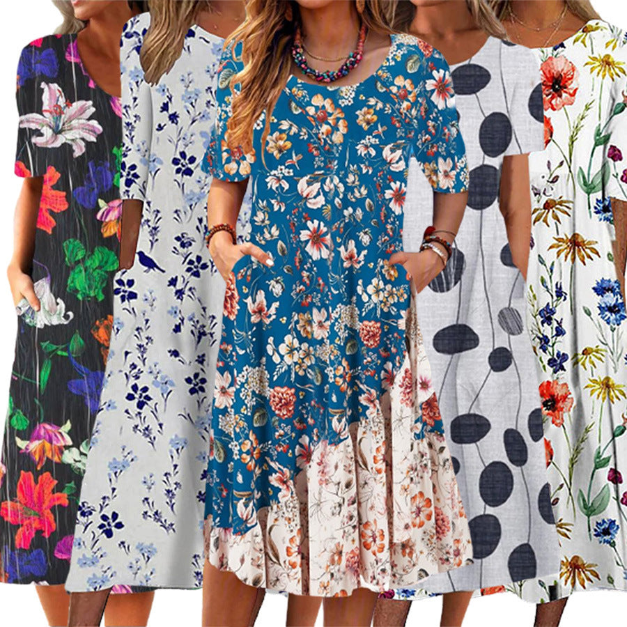 Casual Fashionable Printed Short-Sleeve Dress