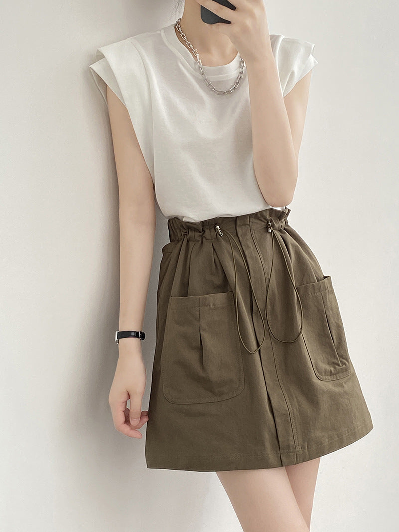 Women's Drawstring Elastic Waist Skirt With Pocket